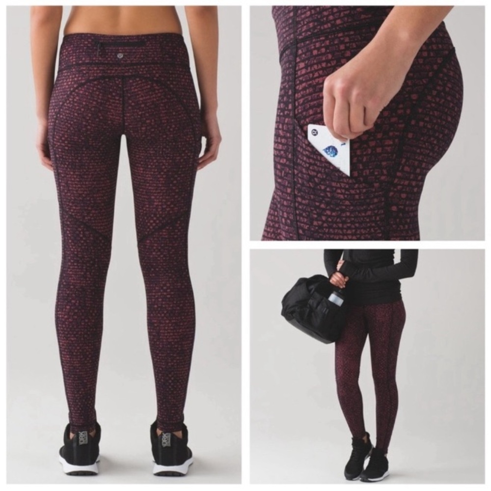 LIKE NEW LULULEMON SPEED TIGHT V IN SHATTER WEAVE DUST CORAL & PLUM SIZE 6